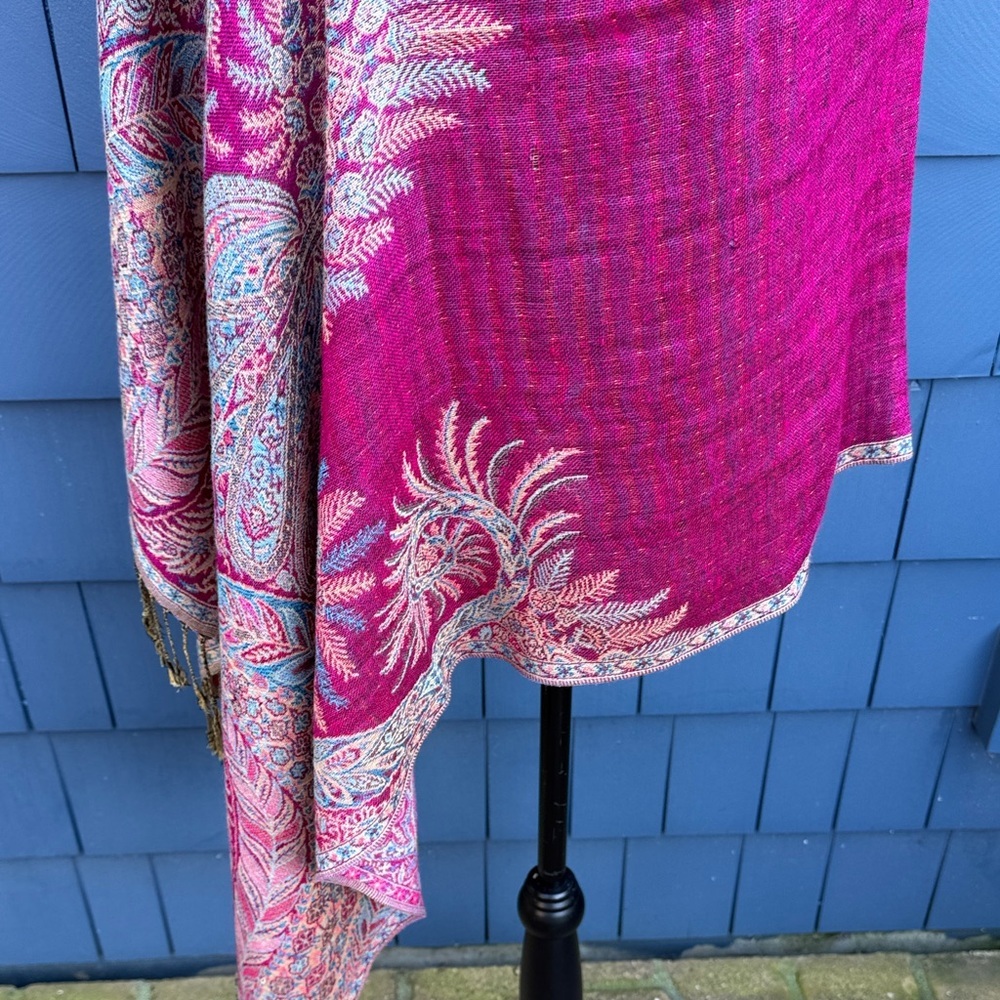 Elegant Fuchsia Paisley Wrap Shawl - Women Accessories - Picture 3 of 11